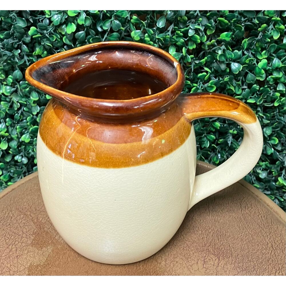 Vintage Brown & Tan “Triple Brown”Glazed Finish Stone Ware Pitcher Jug